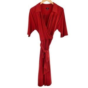 Talbots Red Orange Faux Wrap Belted Shirt Dress